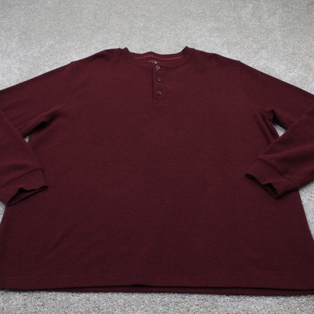 L.L. Bean Henley Shirt Mens XL Red Unshrinkable Mini Waffle Long Sleeve Pullover - Picture 2 of 12